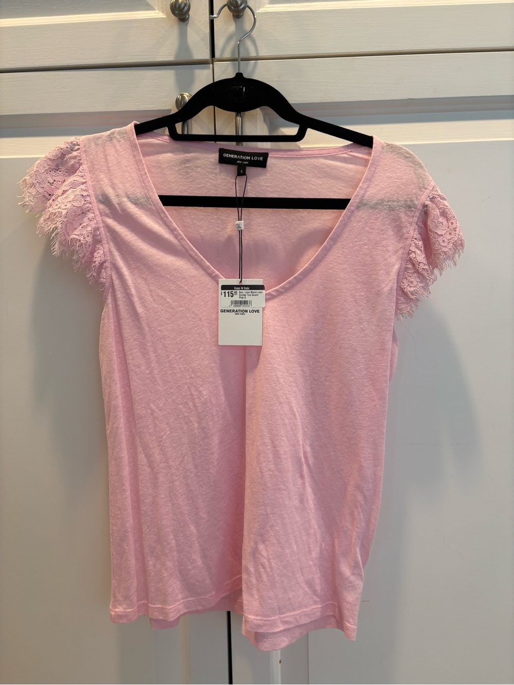 Generation Love Pink Scoop Neck Tee with Lace Cap Sleeves